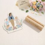 Personalised Flat Style Group Photo Portrait Acrylic Ornament with Bottom Text and Beech Wood Base Home Decor Mother's Day Gift for Mom Grandma