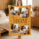 Personalized Best Mom I Love You Ever Soft Throw Blanket with Name and 4 Photos Home Decor Mother's Day Birthday Gift for Mom