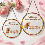Personalisierte niedlichen Hochland Kuh Suncatcher Glas Ornament mit Namen Fenster Balkon hängende Dekor Muttertag Geschenk für Mama
