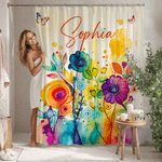 Personalizzato acquerello fiore tenda da doccia con il nome e 12 ganci bagno Decor Compleanno regalo di inaugurazione per la famiglia amico