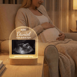 Personalised Pregnant Baby Ultrasound Photo Acrylic Night Light with Name and Wooden Base Birthday Mother's Day Gift for New Moms Expectant Father