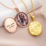 Personalizada delicada Flor de Nacimiento Inicial Foto Relicario Collar con texto grabado Cumpleaños Aniversario Día de la Madre Regalo para Mamá Abuela Mujer