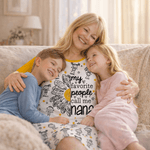 Personalized 1-16 Cartoon Line Art Kids Nightgown with Names and Side Pocket Daily Wear Mother's Day Birthday Gift for Grandma Mom