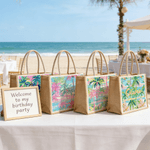 Personalisierte bunte Hand gezeichnete Palme große Kapazität Jute Tasche mit Namen und Text täglichen Gebrauch Geburtstag Geschenk für Schwester Freund