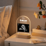 Personalised Pregnant Baby Ultrasound Photo Acrylic Night Light with Name and Wooden Base Birthday Mother's Day Gift for New Moms Expectant Father
