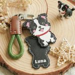 Personalized Cute Dog PU Leather Charm Keychain with Name Daily Use Birthday Gotcha Day Memorial Gift for Pet Lover Owner