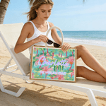 Personalisierte bunte Hand gezeichnete Palme große Kapazität Jute Tasche mit Namen und Text täglichen Gebrauch Geburtstag Geschenk für Schwester Freund