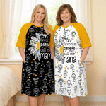 Personalized 1-16 Cartoon Line Art Kids Nightgown with Names and Side Pocket Daily Wear Mother's Day Birthday Gift for Grandma Mom