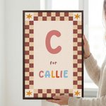 Toile personnalisée avec initiale et nom - Style damier multicolore - Cadeau de naissance pour nouveaux parents