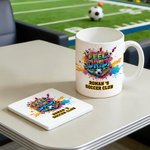 Personalised Street Style Soccer Club 11 oz 15 oz Ceramic Mug Coaster with Text and Name Game Day Birthday Gift for Soccer Lover