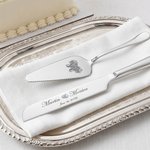 Personalised Initial Cake Knife and Server Set with Name and Date Wedding Engagement Gift for Couple
