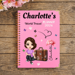 Personalized Cartoon Character World Travel 2026 Planner A5 Spiral Notebook with Weekly and Monthly Planning Pages Daily Use Travel Gift for Travelers