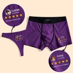 Set di biancheria intima personalizzata a cinque stelle con foto, perizoma e boxer traspiranti, con nome, data e testo, regalo di compleanno e anniversario per uomini e donne.