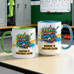 Personalised Street Style Soccer Club 11 oz 15 oz Ceramic Mug Coaster with Text and Name Game Day Birthday Gift for Soccer Lover