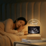 Personalised Pregnant Baby Ultrasound Photo Acrylic Night Light with Name and Wooden Base Birthday Mother's Day Gift for New Moms Expectant Father