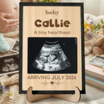 Plaque en bois personnalisée avec nom, date, texte et échographie de bébé Cadeau de fête des mères pour la future maman