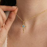 Personalizado Corazón Piedra de Nacimiento Estilo Cruz Collar Dainty Joyería Aniversario Día de la Madre Cumpleaños Regalo para Mujer Mamá Abuela