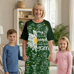 Personalized 1-16 Cartoon Line Art Kids Nightgown with Names and Side Pocket Daily Wear Mother's Day Birthday Gift for Grandma Mom