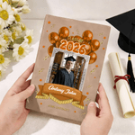 Gepersonaliseerde Ster Ballon Afstuderen Foto PU Leren Notitieboekje met School Naam en Naam Afstudeerceremonie Gift voor Klas van 2026 Afgestudeerden