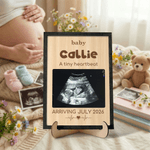 Henkilökohtainen vauva ultraääni valokuva puinen plaketti kehys merkki nimi päivämäärä teksti raskaus Reveal Baby Shower äitienpäivä lahja odottaville äidille