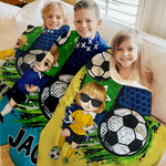 Personalisierte Multicolor Cartoon Charakter Fußball weiche Decke mit Namen Home Decor Team Geburtstag Geschenk für Fußball-Liebhaber