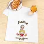 Personalized Baking Because Cooking Is Love Kitchen Character Waffle Tea Towel with Name Daily Use Birthday Gift for Her