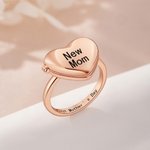Personalizada de plata de ley Corazón Fotos Anillo relicario con texto grabado Día de la Madre Cumpleaños Regalo para Mamá Familia