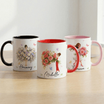 Personalized Birth Flower Girl 11 oz 15 oz Ceramic Mug with Name and Coaster Mother's Day Birthday Gift for Mom Girl