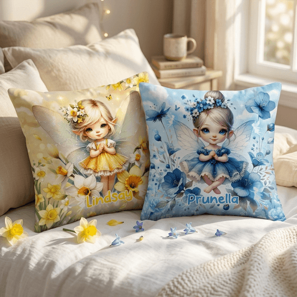 Personalized Beautiful Birth Flower Fairy Soft Throw Pillow Cover with Name Home Decor Daily Use Birthday Gift for Little Girls