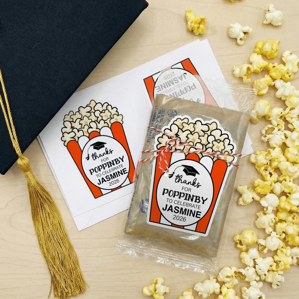 Personalized Popcorn Graduation Cap Waterproof Stickers with Name and Year Graduation Party Decoration Favor for Graduates