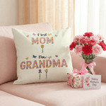 Housse d'Oreiller Personnalisée Faux Fil Effet Fleur de Naissance Première Maman Maintenant Grand-mère Housse d'Oreiller Douce avec Noms Cadeau de Fête des Mères pour Maman Grand-mère