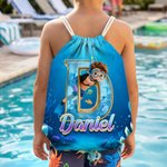 Personalizada Caricatura Buceo Carácter Inicial Bolsa de cordón con nombre Actividades al aire libre Playa Fiesta Cumpleaños Regalo para Niños Familia