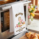 Personalized Baking Because Cooking Is Love Kitchen Character Waffle Tea Towel with Name Daily Use Birthday Gift for Her