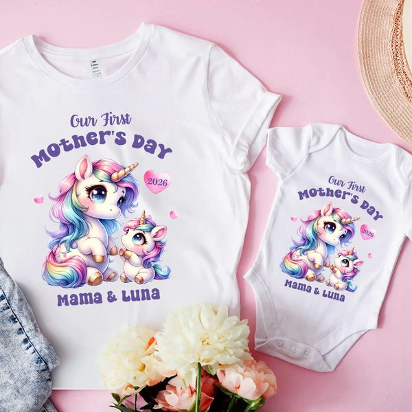 Gepersonaliseerd Schattig Beer Konijntje Eenhoorn 100% Katoenen Babyrompertje T-shirt Met Naam Eerste Moederdagcadeau voor Pasgeboren Moeder