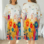 Personalisierte Vibrant Watercolor Floral Soft Oversized Schlaf Kleid mit Namen täglichen Gebrauch Geburtstag Geschenk für Mama Großmutter