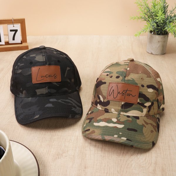 Gepersonaliseerde PU lederen naam patch Camo Baseball Cap dagelijks gebruik verjaardag Vaderdag cadeau voor vader man