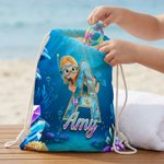 Personalizada Caricatura Buceo Carácter Inicial Bolsa de cordón con nombre Actividades al aire libre Playa Fiesta Cumpleaños Regalo para Niños Familia