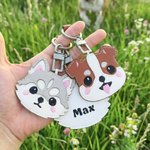 Personalised Cartoon Dog PU Leather Keychain with Name Daily Use Anniversary Birthday Gift for Pet Owners Lovers
