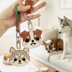 Personalised Cartoon Dog PU Leather Keychain with Name Daily Use Anniversary Birthday Gift for Pet Owners Lovers