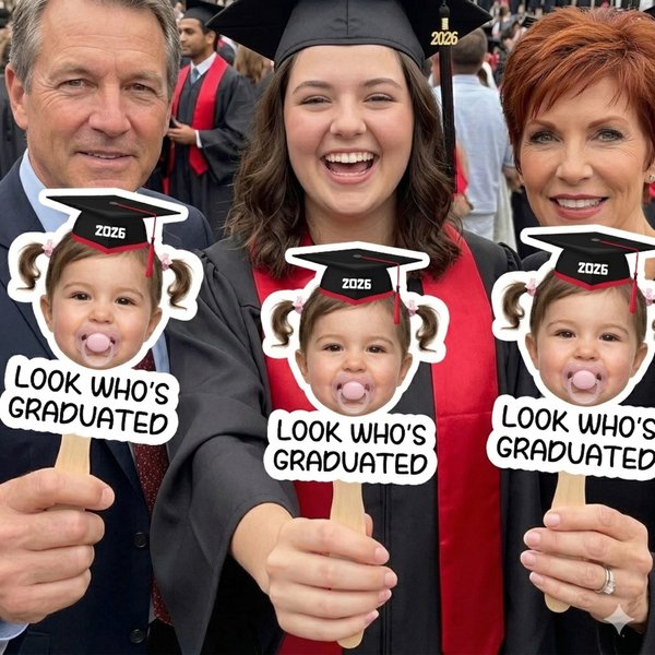 Personalized Cute Graduation Cap Childhood Photo Handheld Fan with Text Party Supplies Graduation Ceremony Gift for Graduates
