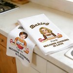 Personalized Baking Because Cooking Is Love Kitchen Character Waffle Tea Towel with Name Daily Use Birthday Gift for Her