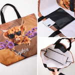 Personlig Highland Cow Birth Flower stor kapasitet Tote Bag med navn Daglig bruk Bursdagsgave til Highland Cow Lovers Cowgirls