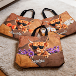 Personlig Highland Cow Birth Flower stor kapasitet Tote Bag med navn Daglig bruk Bursdagsgave til Highland Cow Lovers Cowgirls