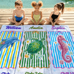 Personalized Watercolor Ocean Animal Oversized Quick Dry Beach Towel with Name and Text Summer Vacation Accessory Birthday Gift for Kids Friends Women