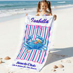 Personalized Watercolor Ocean Animal Oversized Quick Dry Beach Towel with Name and Text Summer Vacation Accessory Birthday Gift for Kids Friends Women