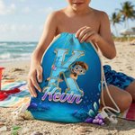 Personalizada Caricatura Buceo Carácter Inicial Bolsa de cordón con nombre Actividades al aire libre Playa Fiesta Cumpleaños Regalo para Niños Familia