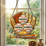 Personalized Baseball Glove Design Acrylic Hanging Ornament with 1-8 Names and Text Home Decor Mother's Day Birthday Gift for Mom Baseball Fan