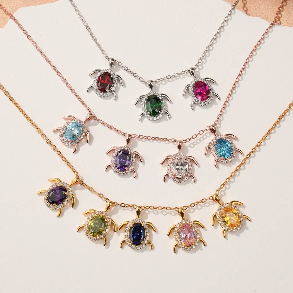 Personalised 1-8 Sea Turtle Birthstones Zircon Sterling Silver Necklace Dainty Jewellery Anniversary Birthday Gift for Women Turtle Lovers 3