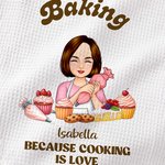Personalized Baking Because Cooking Is Love Kitchen Character Waffle Tea Towel with Name Daily Use Birthday Gift for Her