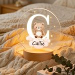 Personalized Fantasy Star Cloud Cute Forest Animal Initial Name LED Night Light with Wooden Base Nursery Decor Birthday Baby Shower Gift for Kids